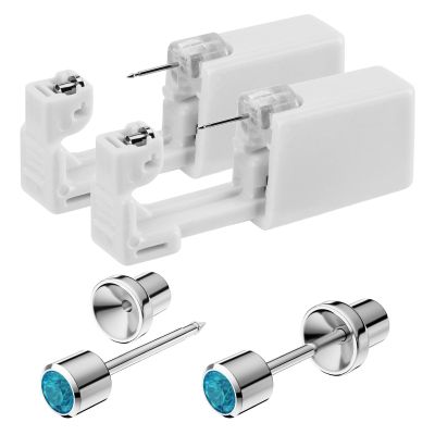 SugarTang Ear Piercing Kit, Disposable Gun With 316L Surgical Stainless Steel 3mm Cubic Zirconia Stud, At Home Self Piercer With Birthstone Earrings (Turquoise)