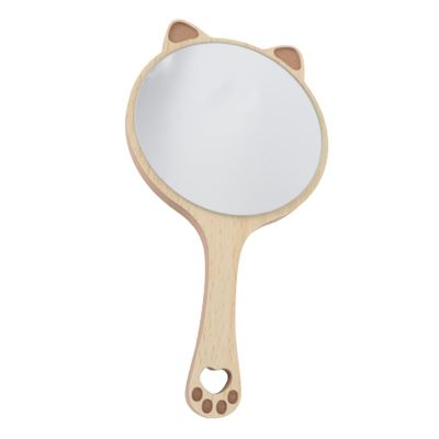 FOMIYES Cute Cat Ear Handheld Makeup Mirror Wooden Cosmetic Mirror for Girls Women Travel-Friendly Design for Vanity Role-Playing