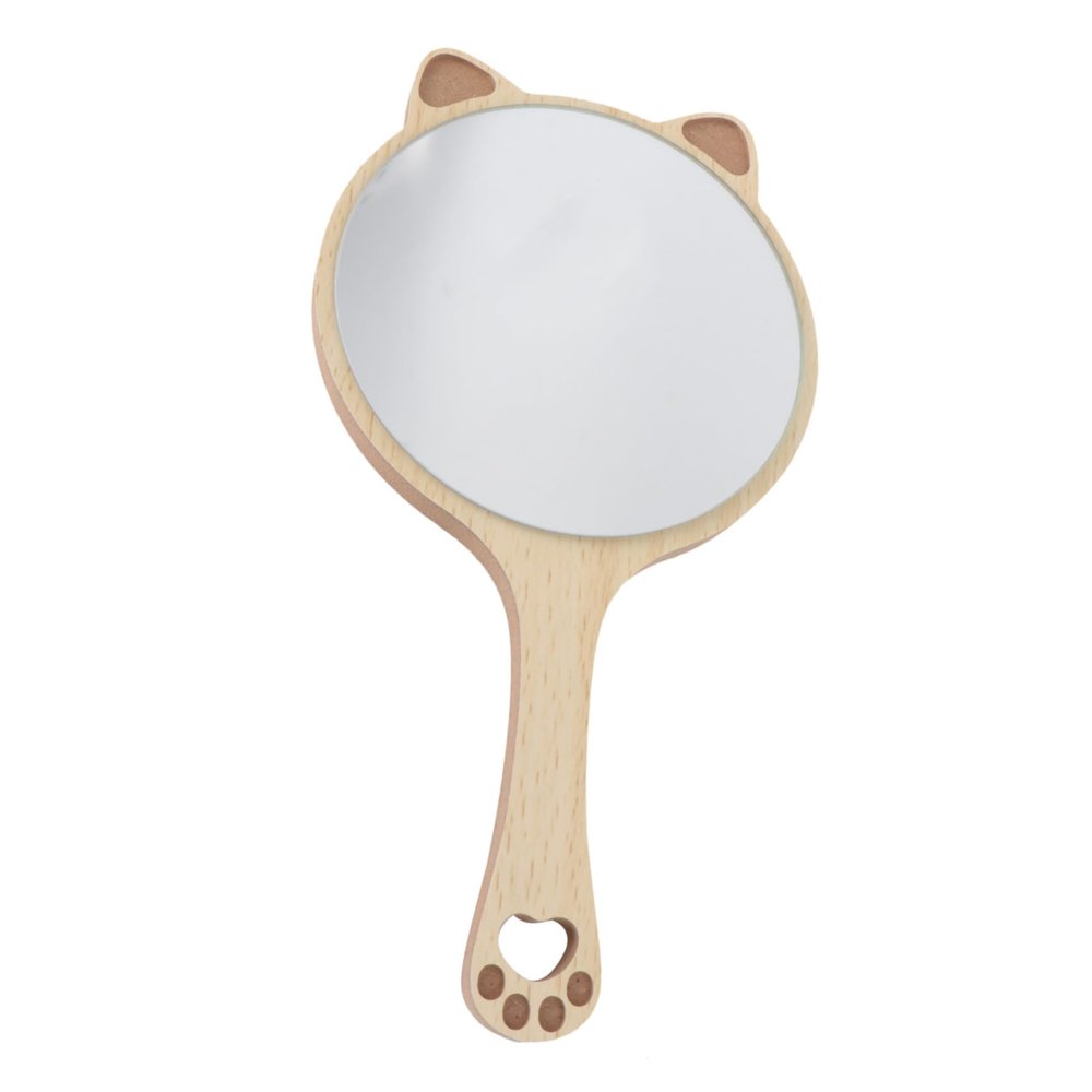FOMIYES Cute Cat Ear Handheld Makeup Mirror Wooden Cosmetic Mirror for Girls Women Travel-Friendly Design for Vanity Role-Playing