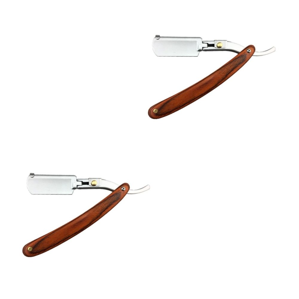 Beavorty 2pcs Chic Straight Metal Razor for Men Safe Barber Shaving Tool Easy-open Guard for Barbershops and Salons Portable Design for Travel for Beards and Hair