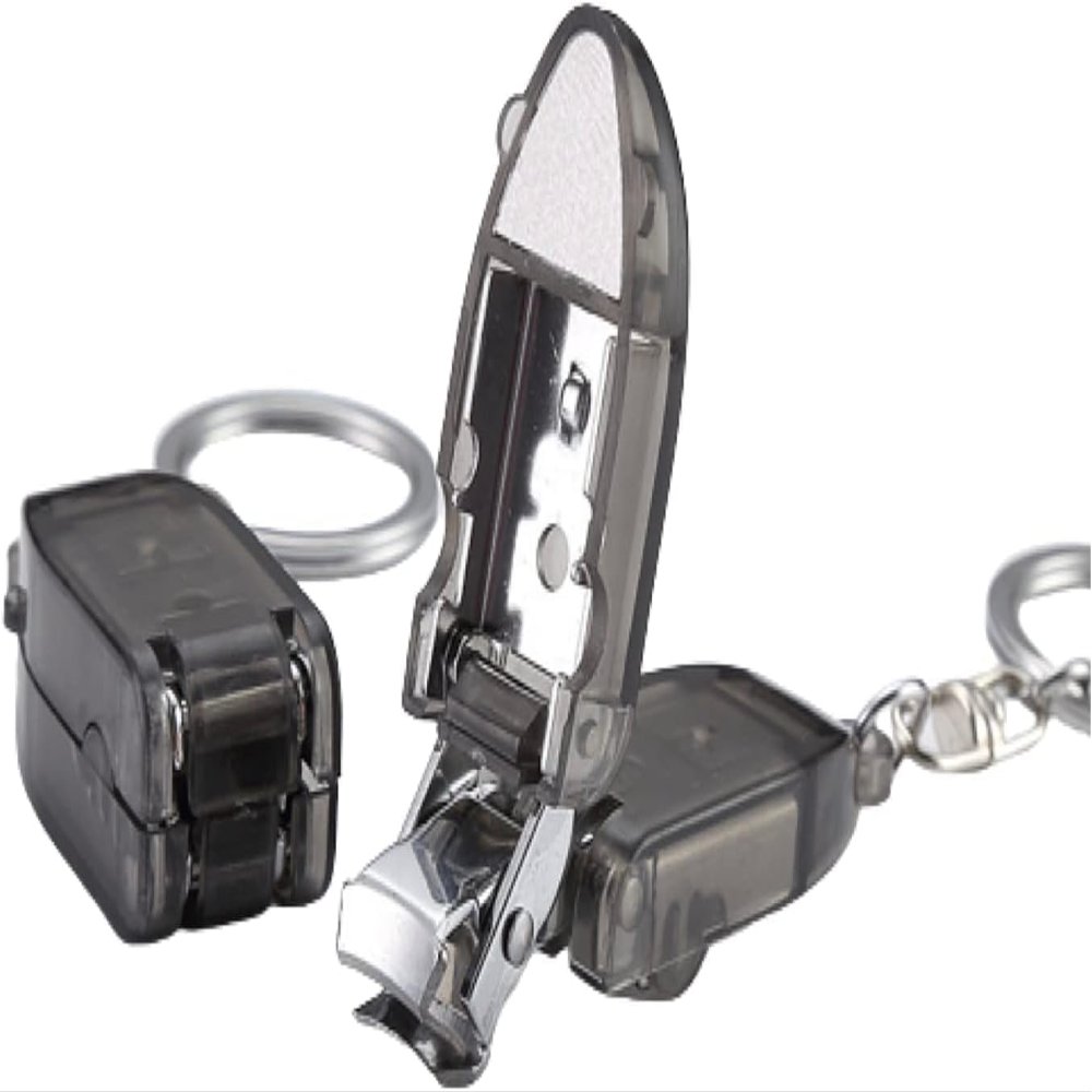 1Pc Black Travel Keychain Finger Nail Clippers, Mini Foldable Stainless Steel Nail Cutter, Portable Nail Clippers with Nail Files Toenail Fingernail Clipper Cutter Trimmer Car Keychains for Men Adults