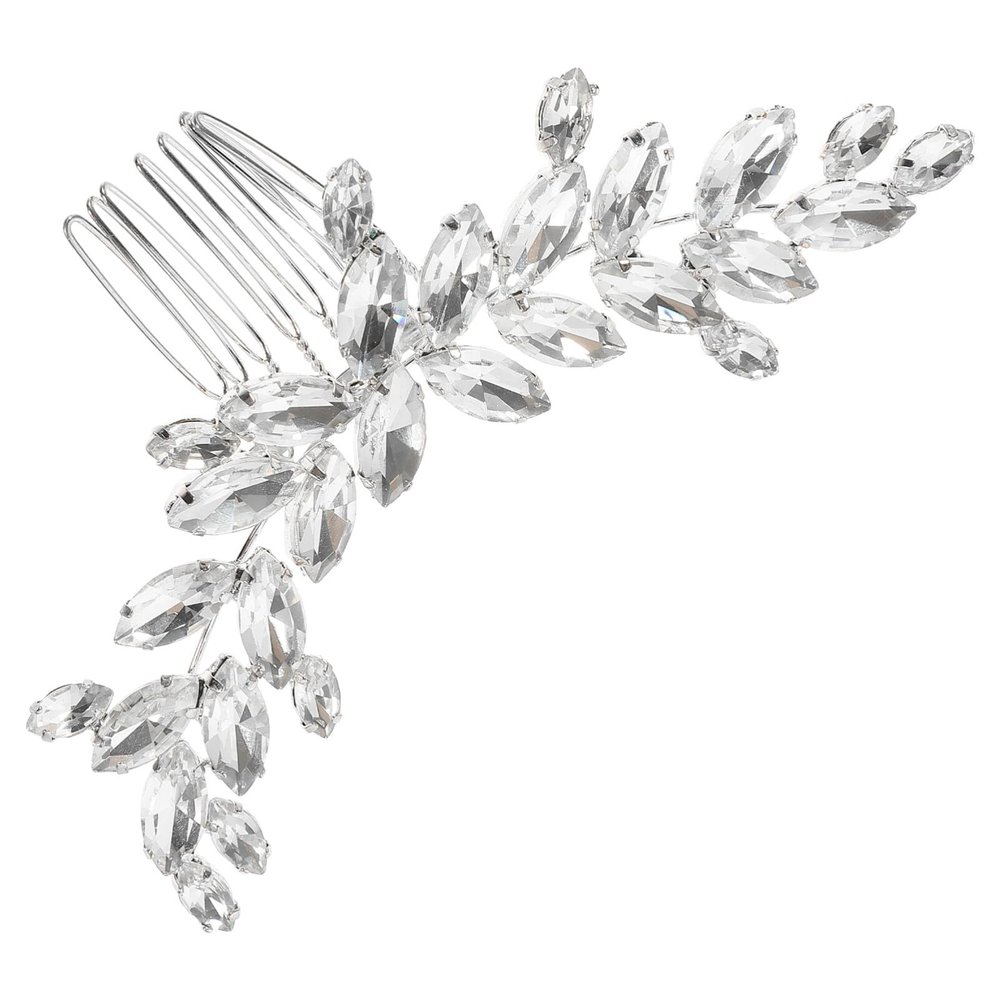 Beavorty 1pcs Silver Rhinestone Hair Comb Clip for Brides Elegant Wedding Hair Accessory Handmade Glass Design for Special Occasions for Prom and Parties
