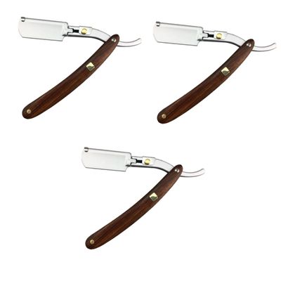 FOMIYES 3pcs Safe Manual Razor for Men Barber Shop Quality Wooden Handle for Beard Hair