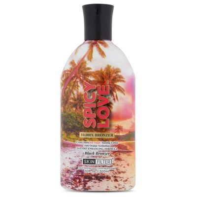 Skin Filter Spicy Love Tanning Lotion 10,000X Crazy Dark Tanning Lotion Tanner with Anti-Orange Technology and Tattoo Protection Black Body Bronzer Made in the USA Hydrating Formula
