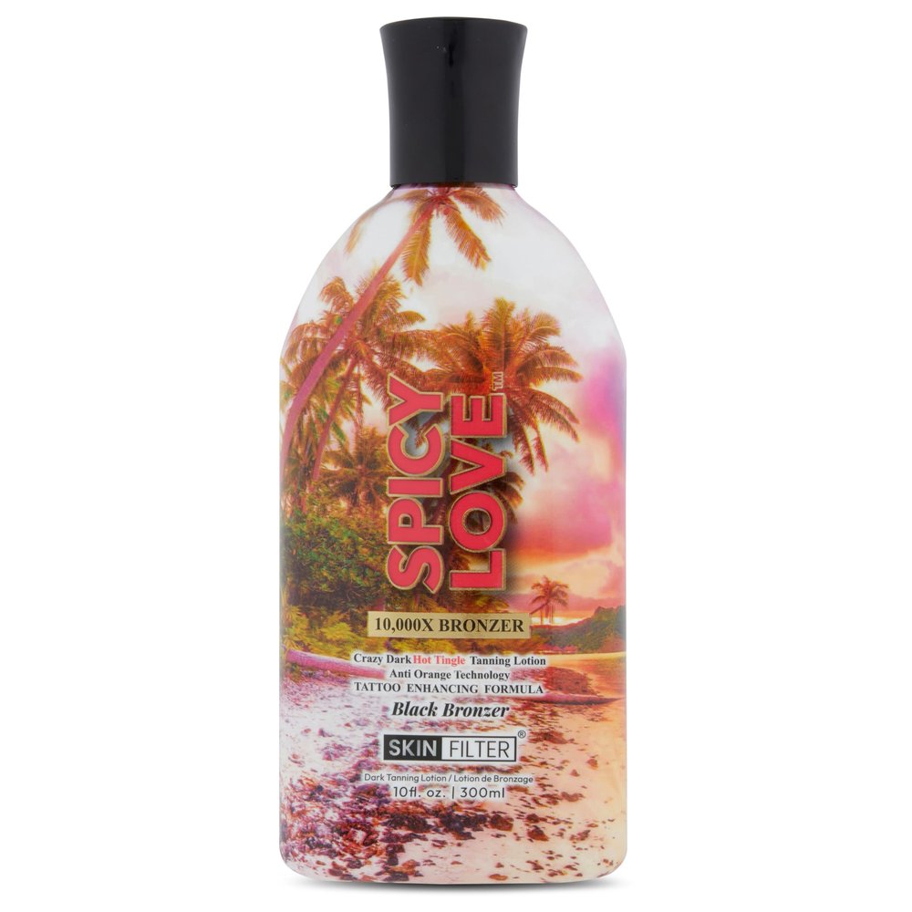 Skin Filter Spicy Love Tanning Lotion 10,000X Crazy Dark Tanning Lotion Tanner with Anti-Orange Technology and Tattoo Protection Black Body Bronzer Made in the USA Hydrating Formula