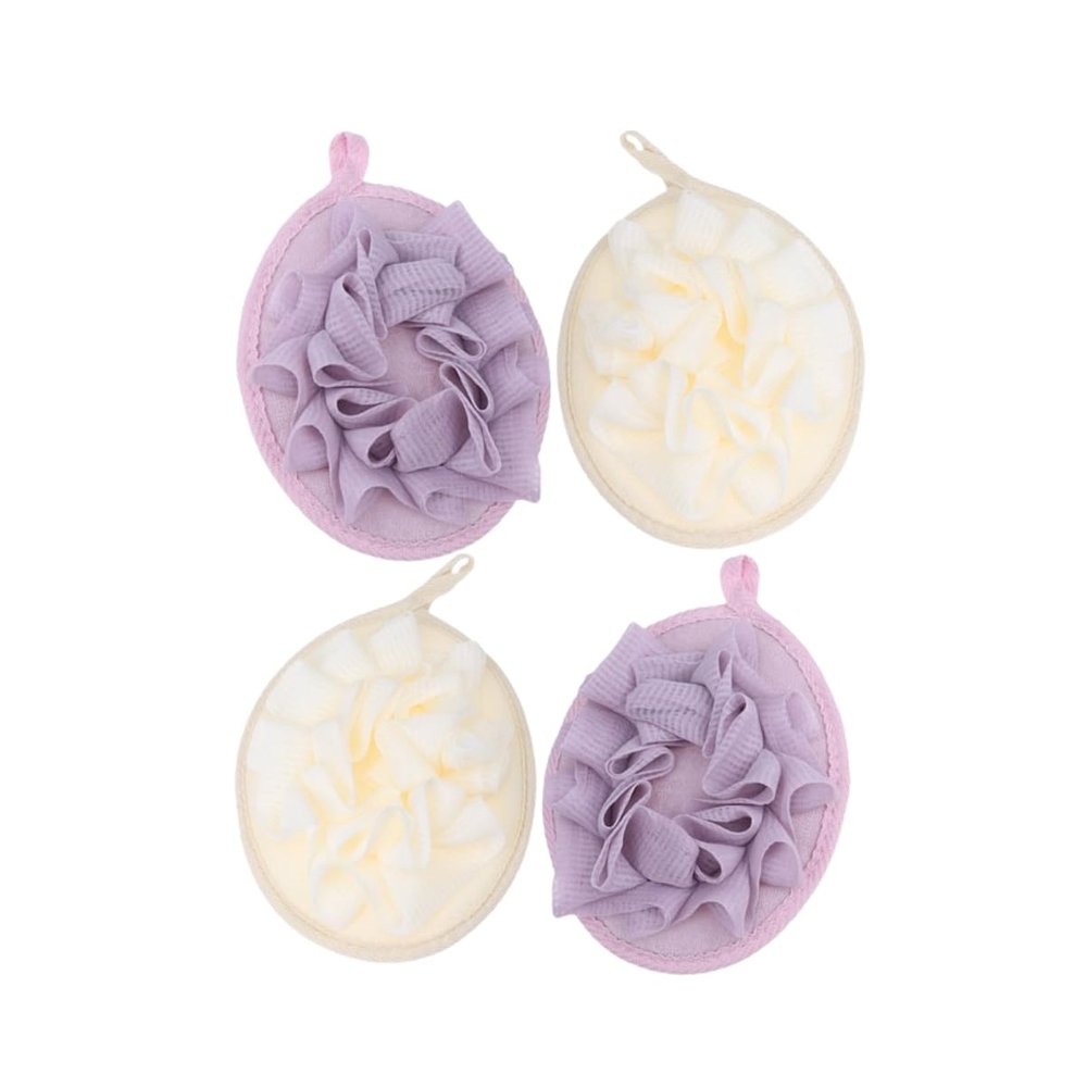 Balacoo 4 Pcs Body Sponge Brushes, Shower Loofah with Elastic Hand Strap, Mesh Brush Shower Glove with Flower Bath Ball for Men and Women