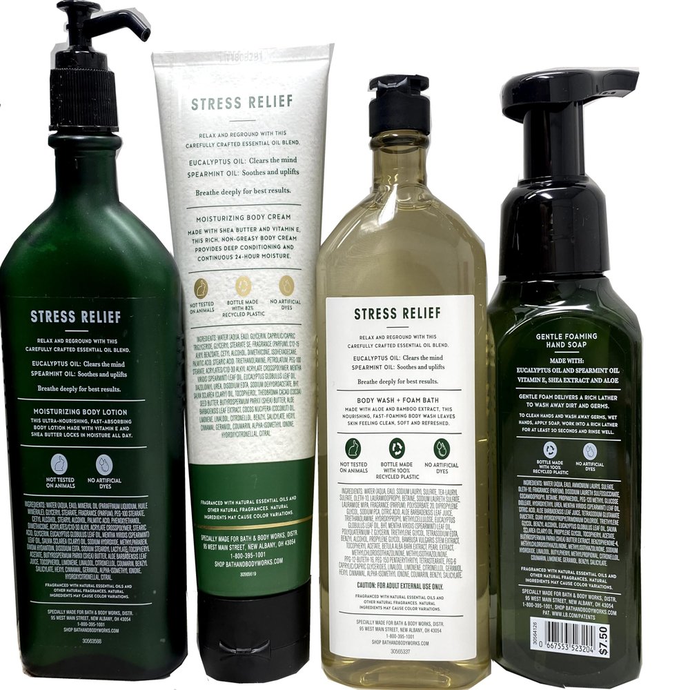 Brio9 Bundle with Bath and Body Works Eucalyptus Spearmint 5-Piece Gift Set - Body Lotion, Shower Gel,Ultimate hydration Body Cream, and Foaming Hand Soap in Gold Reusable Tote Bag