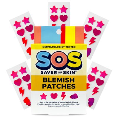 SOS SAVER OF SKIN Fun Shape Blemish Patches - Fast Acting Hydrocolloid for Pimples, Zits, Acne, and Face Blemishes - Latex-Free & Vegan with a Splash of Style (Holographic Pink)