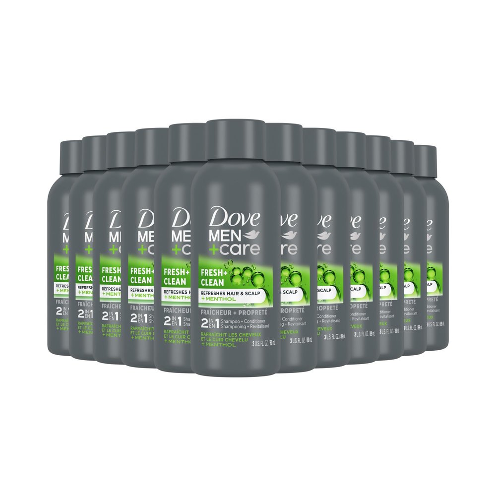 DOVE MEN + CARE Fortifying 2 in 1 Shampoo and Conditioner for Normal to Oily Hair Fresh and Clean with Caffeine Helps Strengthen Thinning Hair 3 oz (Pack of 12)