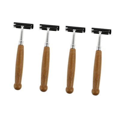 Mipcase 4pcs Male Bamboo Handle Beard Razors Double-edged Safety Shavers for Men