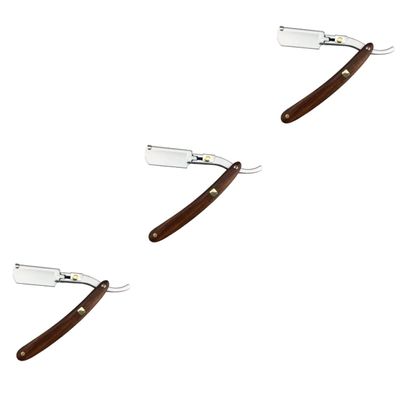 Beavorty 3pcs Vintage Metal Beard Shaver Wooden Handle Manual Razor for Men Back Face Shaver