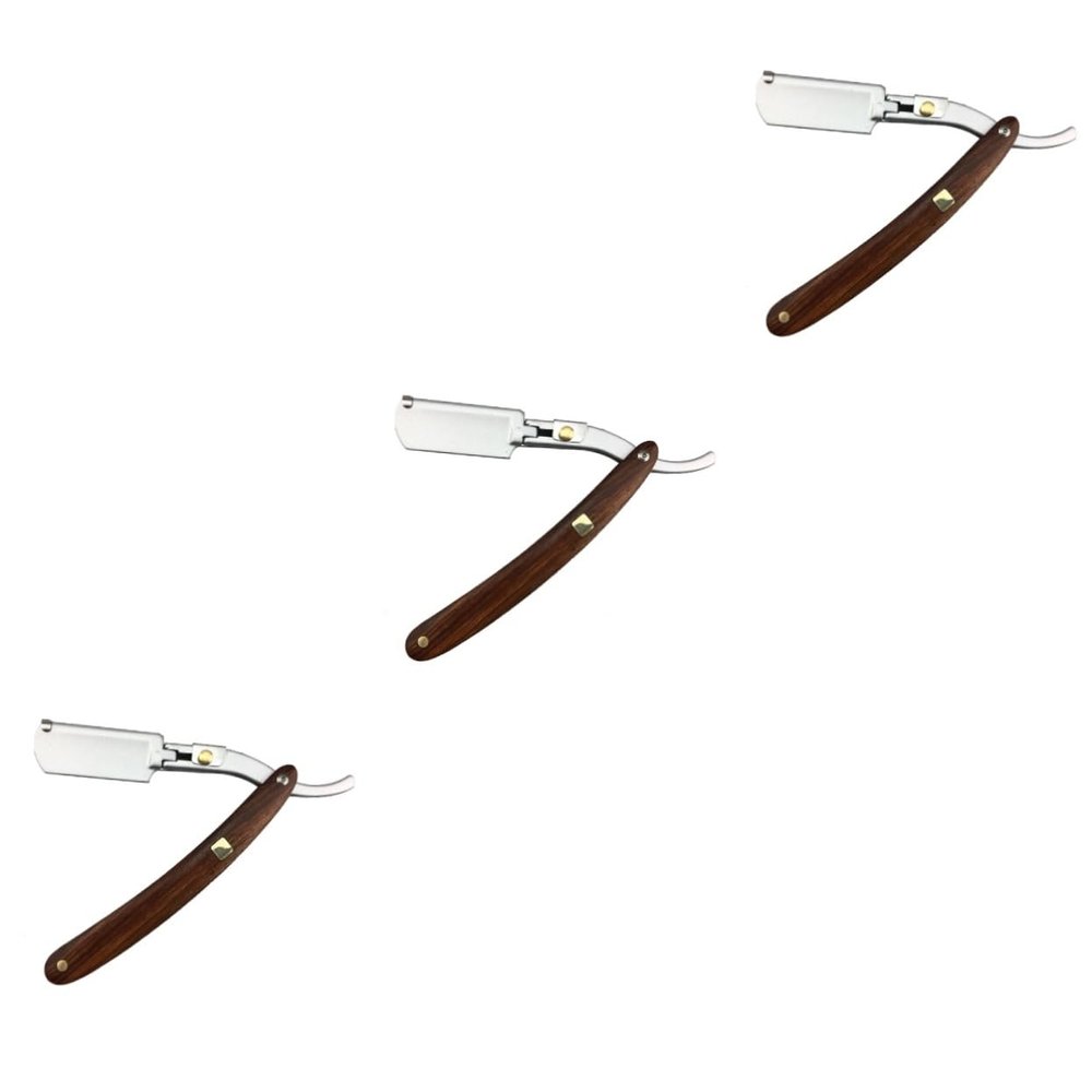 Beavorty 3pcs Vintage Metal Beard Shaver Wooden Handle Manual Razor for Men Back Face Shaver
