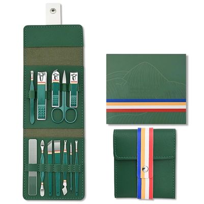 Nail Cutter Set Stainless Steel Nail Clippers Set with Folding Bag Manicure Cutter Kits Scissors Makeup Beauty Tool,12 pcs Green
