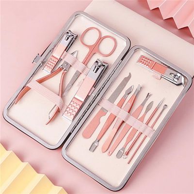 4-26pcs Stainless Steel Nail Clippers Set Scissores Tweezer Ear Pick Multi-Function Daily Hand Foot Care Tools Set,12pcs,A