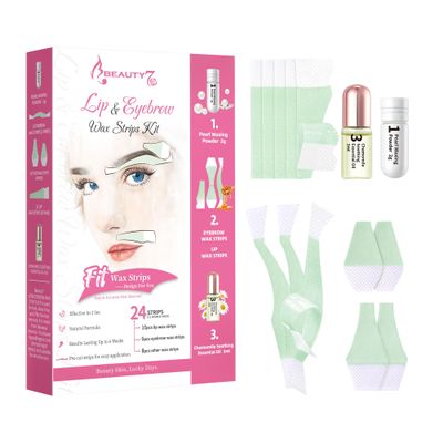 Beauty7 Pre-cut Wax Strips for At-Home Eyebrow, Lip, and Facial Hair Removal - 24 Strips with Pearl Powder and Essential Oil for Sensitive Skin