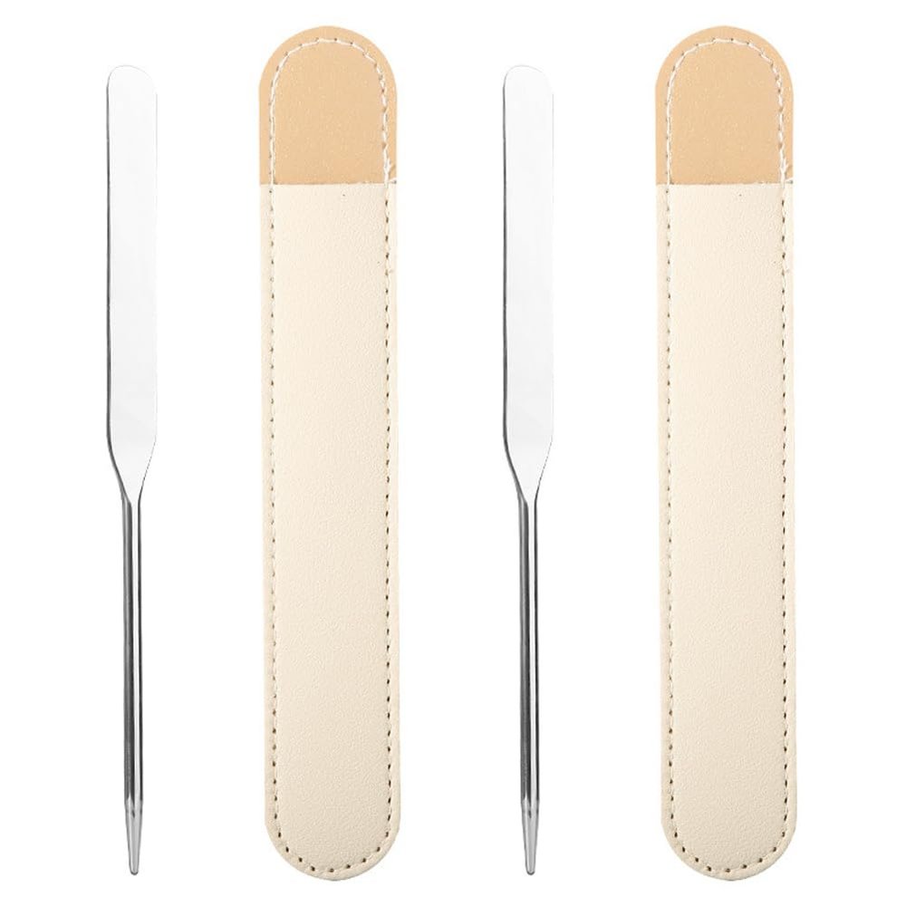 2 Pcs Stainless Steel Makeup Spatula with Bag Foundation Mixing Tool Eye Cream Spoon Foundation Spatula Cosmetic Skincare Spatula Nail Art Makeup Stirring Rod for Home Beauty Salon, Silver