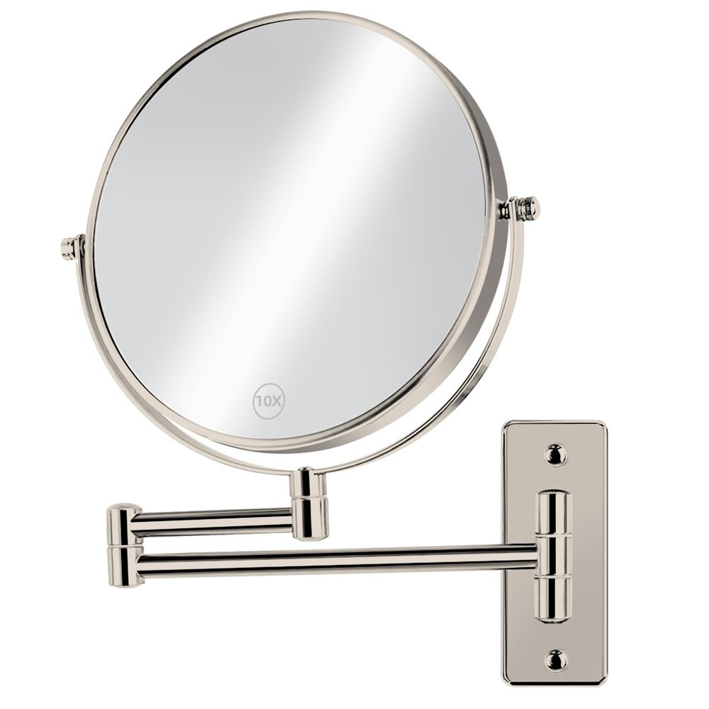 AumVum 8" Extendable Bathroom Mirror Wall Mount with 1X/10X Magnification, 360 Swivel Double Sided Vanity & Shaving Mirror, Nickel Finish (No Light)