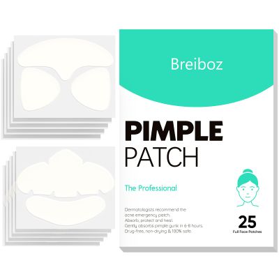 Breiboz Full Face Pimple Patches(5 Pack),Big Hydrocolloid Acne Patches,Skin Care Zit Patches for Whole Face,Nose, Chin, Forehead & Cheeks w/Tea Tree Oil, Salicylic Acid & Cica Oil5 Pack,25 Patches