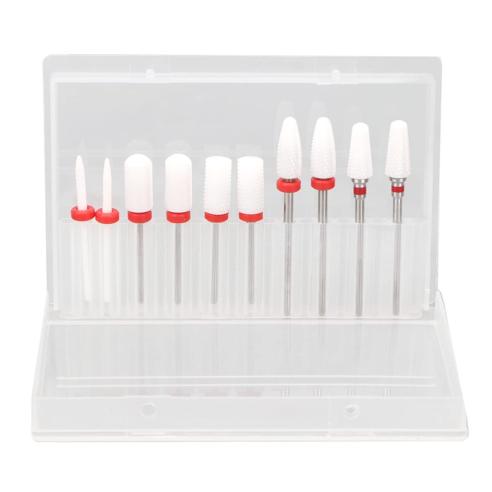 BestAlice 10Pcs Nail Drill Bits Set with Portable Nail Drill Bit Holder, Nail Drill Bits, Remove Nail Glue Stainless Steel Ceramic Nail Grinding Heads with Storage Box