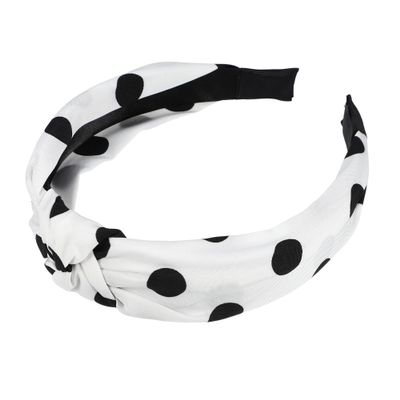 VOCOSTE Polka Dot Headband, Knotted Headband for Women, Top Knot Elastic Hairband Hair Hoop, Non-Slip Wide Headband Hair Accessories, White