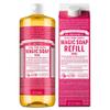 Dr. Bronner's Pure-Castile Magic Soap Liquid- Made with Regenerative Organic Certified Oils- For Body, Face, Hair, Dishes, Laundry, Vegan Bath Soaps for Men & Women, Non-GMO - Rose, 32oz + Refill view 1