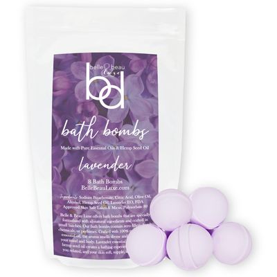 Belle & Beau Luxe All-Natural Hemp Bath Bombs - Made with Organic Hemp Seed Oil and Pure Essential Oils - 8 Count