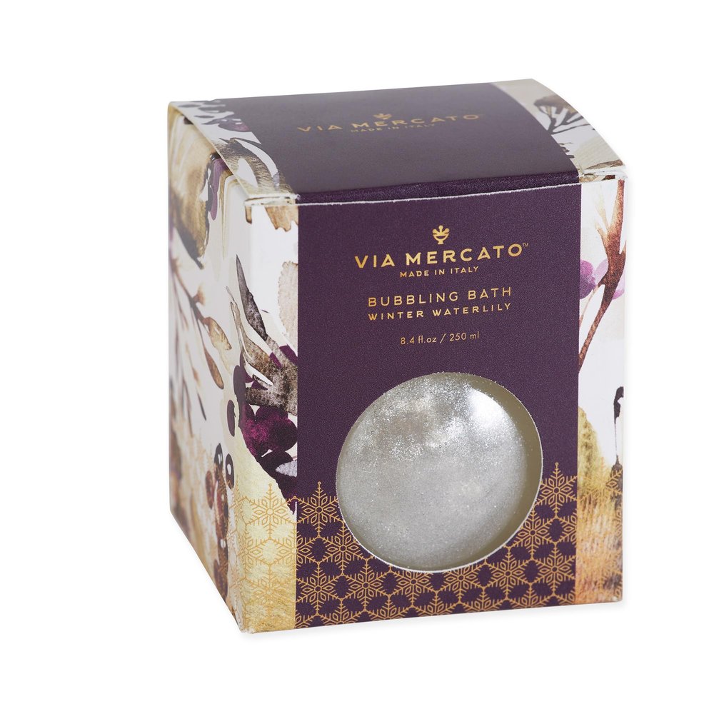 Via Mercato Scented Shimmering Bubble Bath, Moisturizing and Restorative, Ornament Gift Bottle is Beautifully Packaged with Gift-Giving in Mind, 250 ml, Winter Waterlily