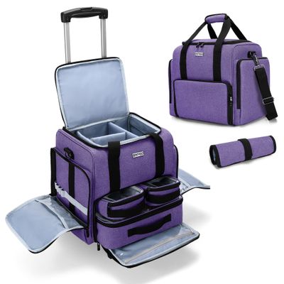 BAFASO Rolling Makeup Case with Nail Polish Backpack Holds 56 Bottles and a Lamp