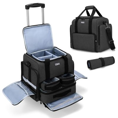 BAFASO Rolling Makeup Case with Nail Polish Backpack Holds 56 Bottles and a Lamp