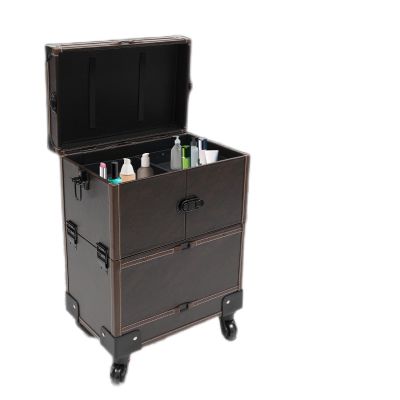 DNYSYSJ Makeup Train Case with Mirror, Rolling Makeup Train Case for Artist, Coffee Color Trolley Cosmetic Organizer Box with Wheels