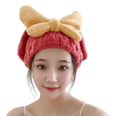 Dry Hair Cap Absorbent Hair Care Thick Curled Scarf Towel Quick-Drying Hair for Children and Girls Coral Velvet Soft Fluffy Towel Cap Dry Hair Towel Bath Supplies (Red)