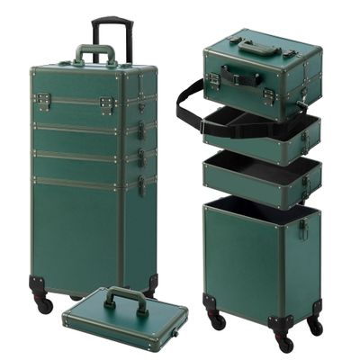 Somduy Makeup Train Case, Rolling Makeup Case with Lid, 5 in 1 Cosmetology Case on Wheels, Christmas Gift, Large Makeup Case Organizers, Profesional Cosmetic Case for Salon Barber, Green