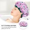 WOFASHPURET Shower Cap for Women, Elastic Shower Cap 2pcs Reusable Bath Double Layer Satin Silk Waterproof s Hair Protector for Shower All Hair(Flamingo Pattern) view 2