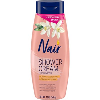 Nair Shower Cream Hair Remover with Moroccan Argan Oil and Orange Blossom, Body Hair Removal Cream for Women, 12 oz