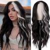 Sabosi Long Wavy Black White Wigs for Women 26 Inch Middle Part Curly Wavy Wig Natural Looking Synthetic Heat Resistant Fiber Wig for Daily Party Use view 1