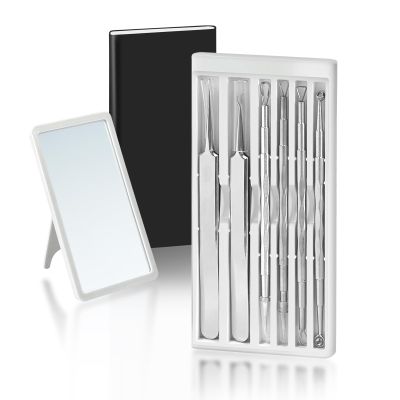 Blackhead Remover Kit - Precision Stainless Steel Blackhead Remover Tweezers for Acne, Pimples Professional Acne Treatment Tool with Travel Case and Mirror