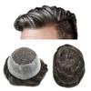Mens Toupee Hair Piece Real Human Hair French Lace Bleached Knots Front Natural Hairline Thin Skin (7"*9", 230# 2# Darkest Brown+30% Sythetic Grey-120% Medium Light to Medium Density) view 1