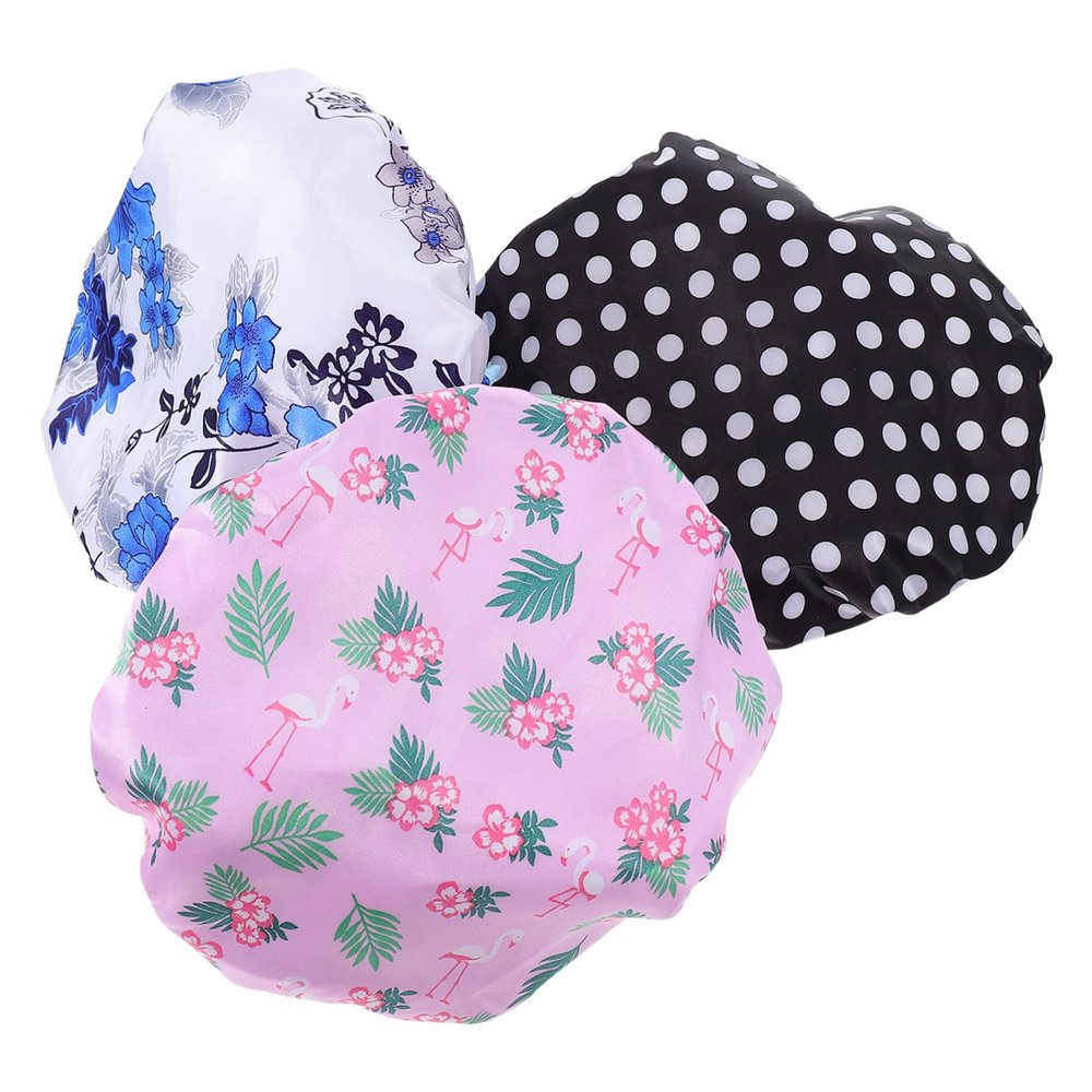 3Pcs Shower Hair Cap Clear Elastic Shower Cap Waterproof Bath Hat Processing Hair Cover Women Sleeping Cap for Treatment Spa Hair Salon Home Supplies