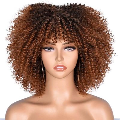 10Inch Afro Kinky Curly Wigs With Bangs For Black Women Blonde Mixed Brown Synthetic Cosplay African Wigs