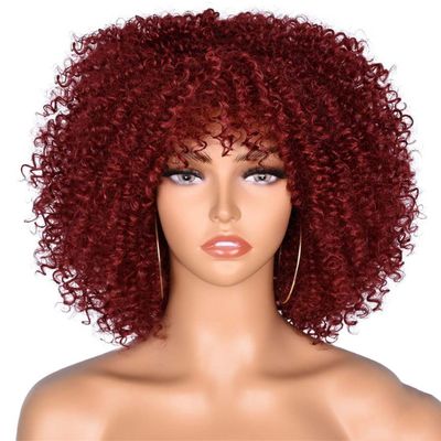 10Inch Afro Kinky Curly Wigs With Bangs For Black Women Blonde Mixed Brown Synthetic Cosplay African Wigs