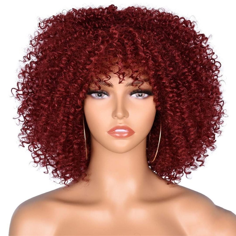 10Inch Afro Kinky Curly Wigs With Bangs For Black Women Blonde Mixed Brown Synthetic Cosplay African Wigs