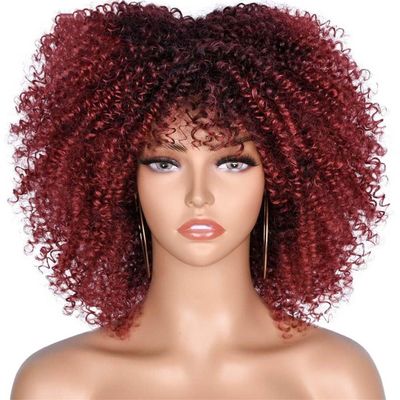 10Inch Afro Kinky Curly Wigs With Bangs For Black Women Blonde Mixed Brown Synthetic Cosplay African Wigs