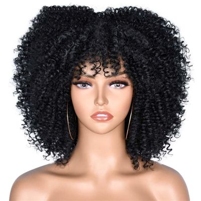 10Inch Afro Kinky Curly Wigs With Bangs For Black Women Blonde Mixed Brown Synthetic Cosplay African Wigs