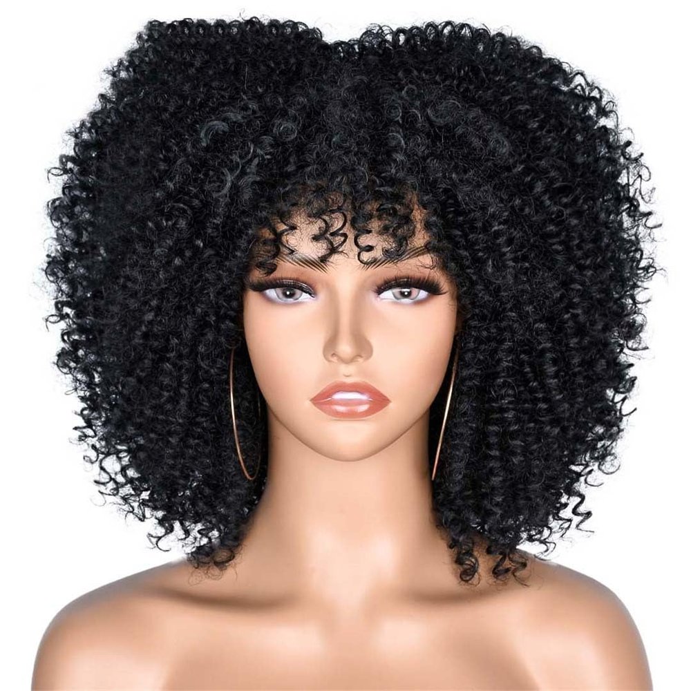 10Inch Afro Kinky Curly Wigs With Bangs For Black Women Blonde Mixed Brown Synthetic Cosplay African Wigs