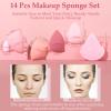 14 Pcs Makeup Sponge Set,Beauty Sponges Blender with 4 Pcs Powder Puff and 4 Pcs Mini Make up Sponges Valentine's Day,Mother's Day for Women Liquid,Foundation,Powder,Concealer,Cream(Pink) view 3