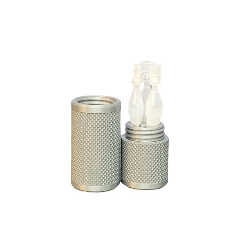 Znet3D Eye Drop Vial Holder & Travel Carry Case - Securely Holds Three (3) Single-Use Vials - Screw-On Lid, Knurled Pattern - Keep Vials Safe & Secure While Traveling (Silver)