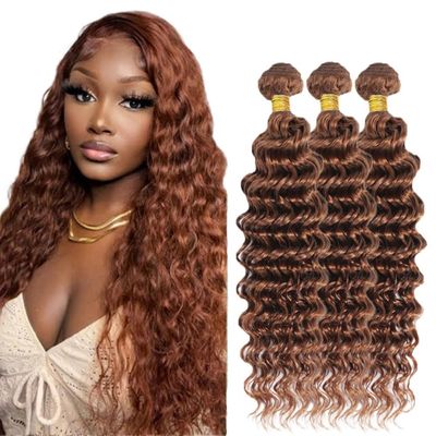 Light Brown Bundles Brazilian Remy Hair Bundles Deep Wave Hair Bundles Dark Roots #30 Hair 3 Bundle Hair Extensions For Women 24 26 28 inch