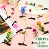 100 Pcs Sprout Clips Mixed Style Plant Hairpins Little Grass Sprout Hair Clips Butterfly Mushroom Hair Accessories Gift for Women Girls Kids Party School view 2