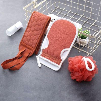 Bath Towel Set of Strong Back rubbing Gloves Men's Bath Artifacts Female Bath Home Back scrubbing mud rubbing ash Bath Ball (Color : Brickred)