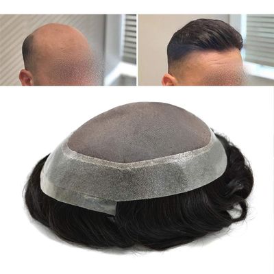 LYRICAL HAIR Mens Toupee Wig Hair Replacement System for Men Monofilament Mens Hairpiece Poly Skin PU Around Hair Unit for Men 7X9#3 Dark Brown-120% Med-light to Medium Density